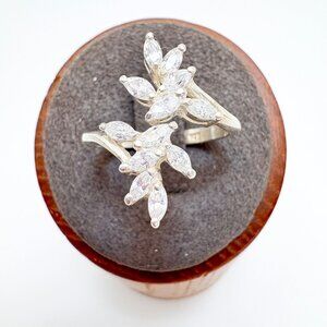 VTG Sterling Silver 925 Marquise Cubic Zirconia Floral Design Ring Size 8.5